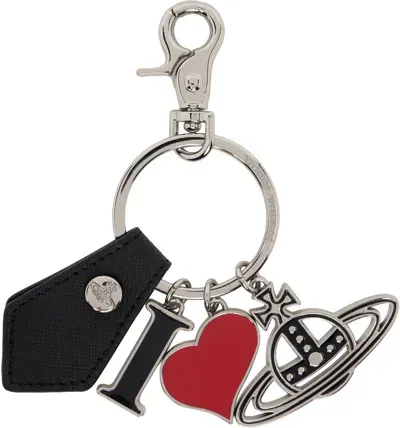 Vivienne Westwood Black & Silver 'i Love Orb' Keychain In Metallic