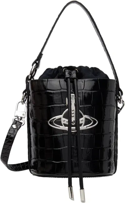 Vivienne Westwood Black Daisy Drawstring Bucket Bag In Aw24-n401