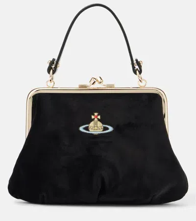 Vivienne Westwood Granny Frame Orb Velvet Tote Bag In Black