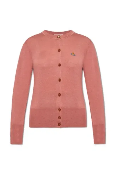 Vivienne Westwood Logo Embroidered Cardigan In Pink