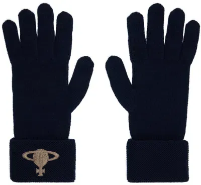 Vivienne Westwood Navy Embroidered Orb Gloves In 233-k002s-k411ol