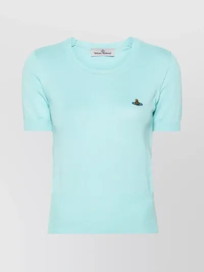 Vivienne Westwood Orb-embroidered Knitted T-shirt In Baby Blue