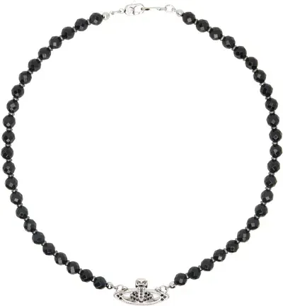 Vivienne Westwood Silver & Black Messaline Choker In P178 Platinum/ruthen