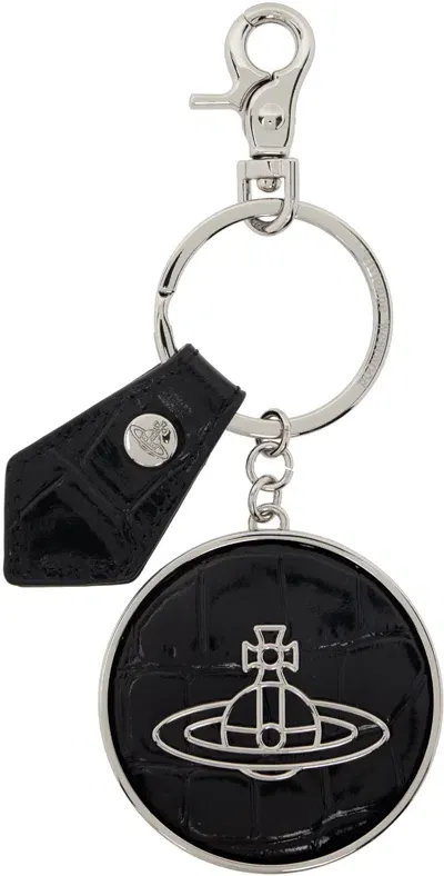 Vivienne Westwood Silver & Black Thin Line Orb Keychain In N401 Black