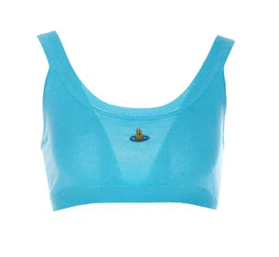 Vivienne Westwood Orb-embroidered Fine-knit Bra In Azure