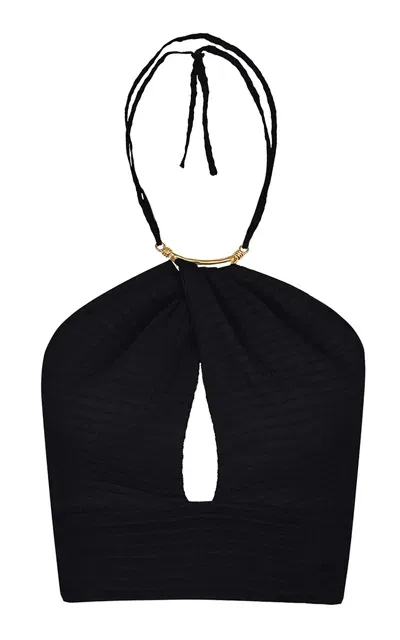 Vix X Bianca Brandolini Solid Coco Cotton Halter Crop Top In Black