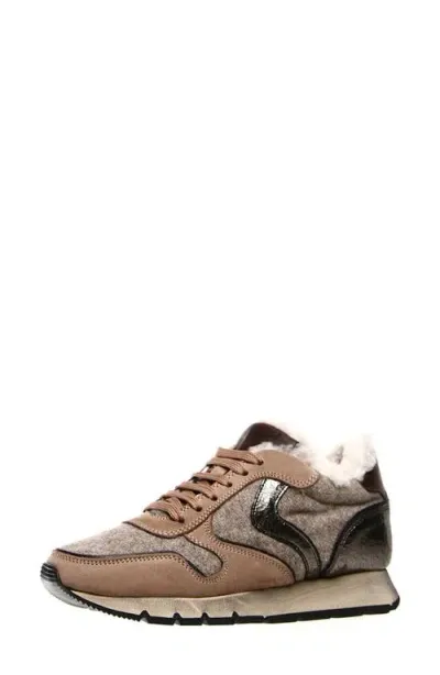 Voile Blanche Julia Genuine Shearling & Suede Sneaker In Beige Black