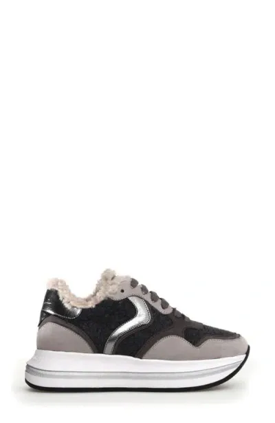 Voile Blanche Melany Faux Fur Sneaker In Grey Anthracite