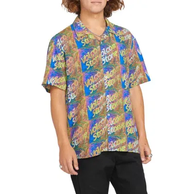 Volcom Fergadelic Camp Shirt In Patriot Blue