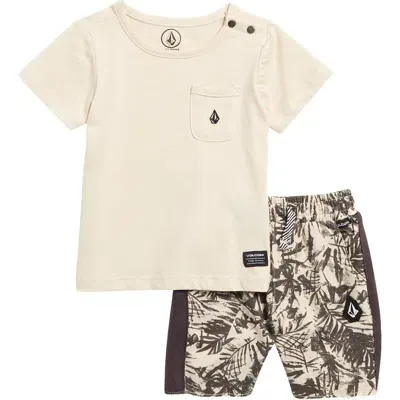 Volcom Babies'  Jersey T-shirt & French Terry Shorts Set In Bone