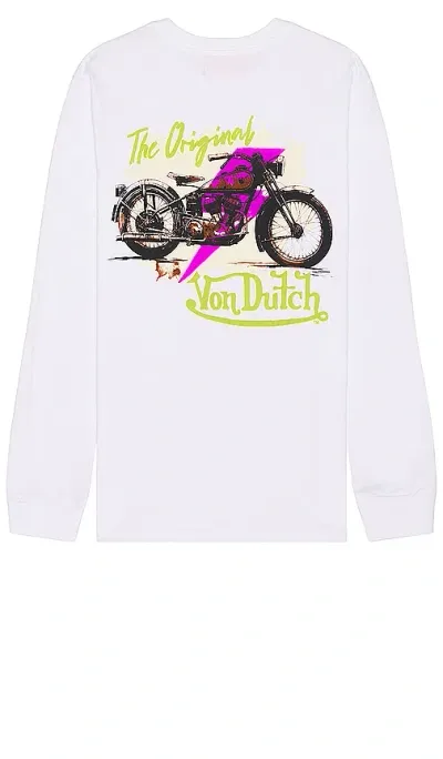 Von Dutch Biker Shop Graphic Long Sleeve Tee In White