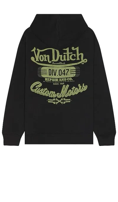 Von Dutch Custom Motors Graphic Hoodie In Black & Dark Green