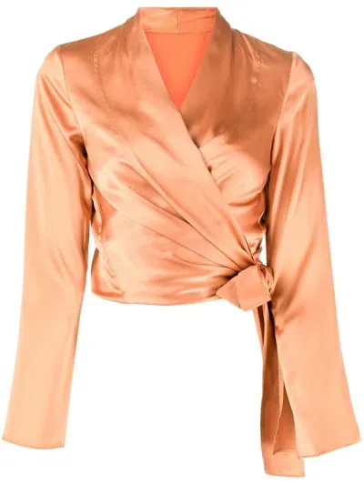 Voz Long-sleeve Wrap-tie Blouse In Brown