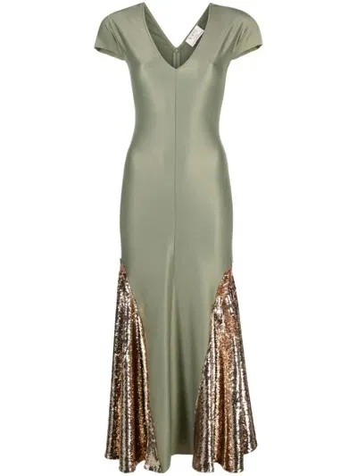 V:pm Atelier V-neck Sequin-embellished Dress In Green