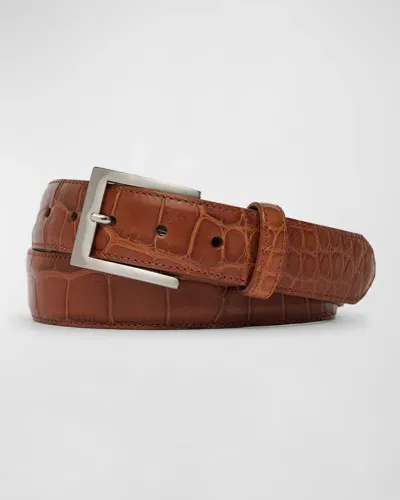 W. Kleinberg Men's Matte Alligator Belt In Cognac