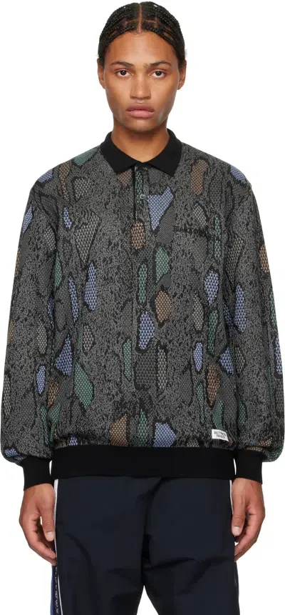 Wacko Maria Gray Leopard Knit Polo In Charcoal