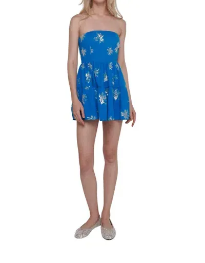 Waimari + Net Sustain Stardust Strapless Embellished Tiered Woven Mini Dress In Blue