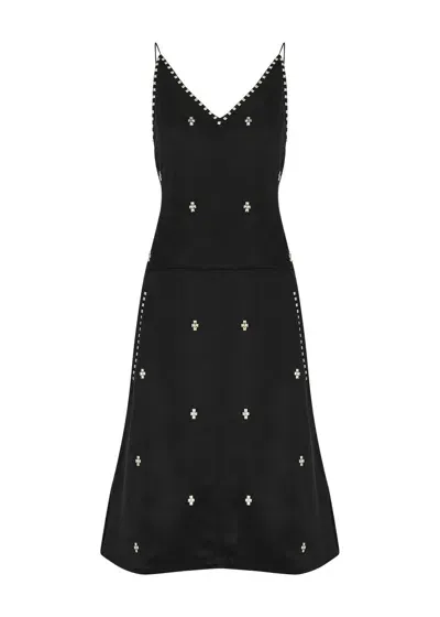 Wales Bonner Honour Stud-embellished Satin Midi Dress In Black