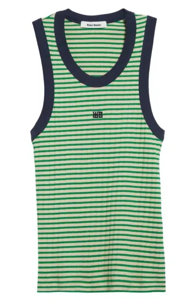 Wales Bonner Green Striped Knitted Tank Top - Women's - Supima Cotton/elastane In Neutrals