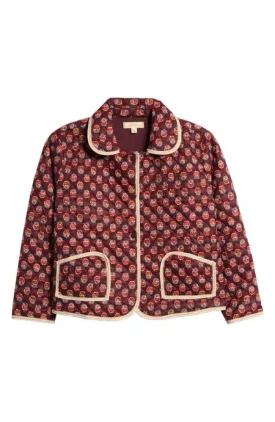 Walking On Sunshine Kids' Peter Pan Collar Quilted Jacket In Brick Red