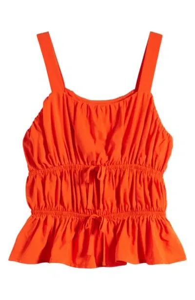 Walking On Sunshine Kids' Shirred Peplum Tank In Tiger Orange