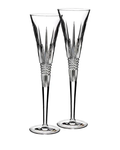 Waterford Crystal Set Of Two Lismore Diamond Flutes In Clear