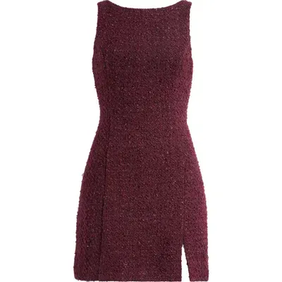 Wayf Callie Metallic Tweed Scoop Back Minidress In Aubergine