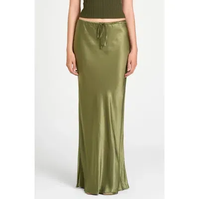 Wayf Finley Satin Skirt In Olive