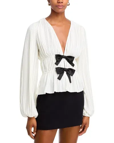 Wayf Pleated Front Bow Top In Ivory