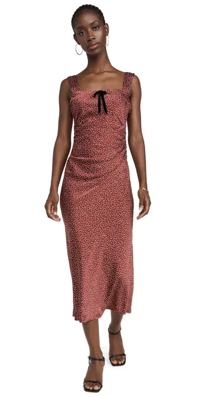 Wayf Ruched Midi Dress Brick Polka Dot