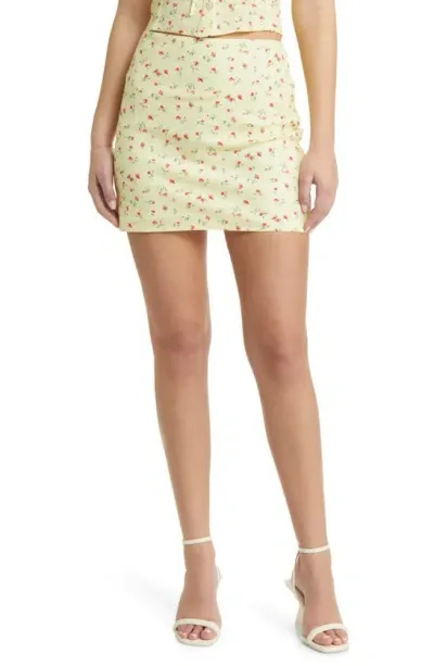 Wayf Sunshine Floral Linen Blend Miniskirt In Yellow Ditsy