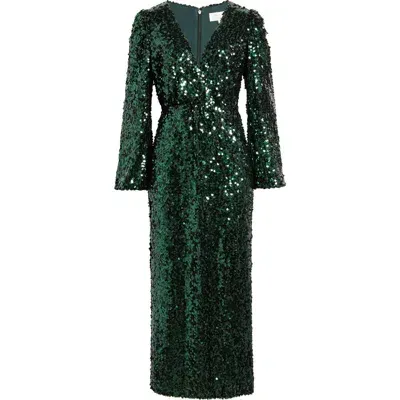 Wayf The Carrie Sequin Long Sleeve Gown In Emerald