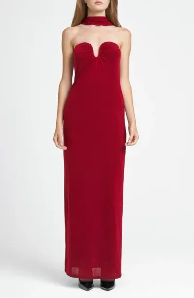 Wayf X Chérie Madeleine Madeline Strapless Maxi Dress & Scarf Set In Bordeaux