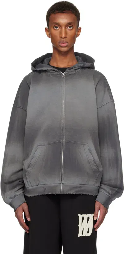 We11 Done Gray Distressed Zip-up Hoodie In Charcoal