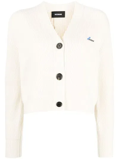 We11 Done Logo-patch Ribbed-knit Cardigan In White