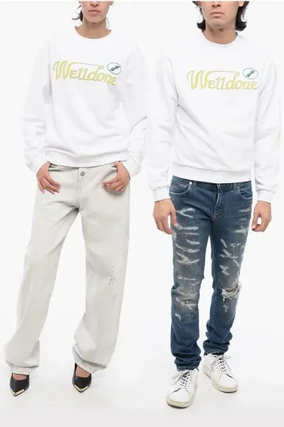 We11 Done Solid Color Unisex Crewneck Sweatshirt With Printed Logo In White