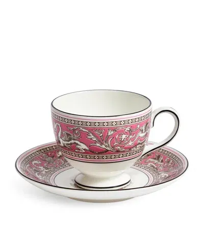 Wedgwood Florentine Fuchsia Teacup & Saucer In Pink