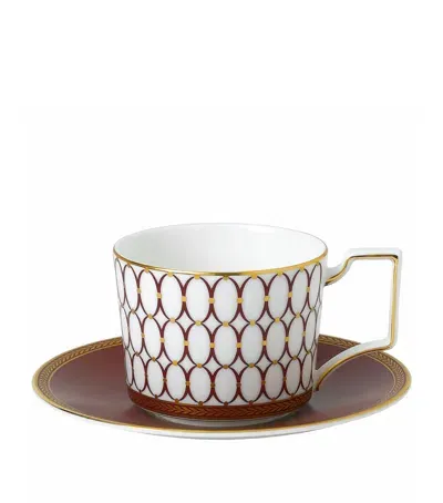 Wedgwood Renaissance Red Teacup And Saucer In White