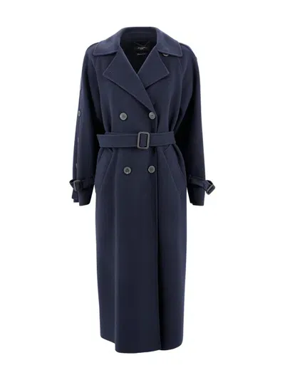 Weekend Max Mara Double Breasted Trench Coat In Blue