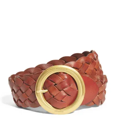 Weekend Max Mara Leather Woven Belt In Brown