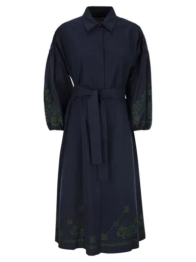 Weekend Max Mara Ossola Cotton And Linen Chemisier Dress In Blue