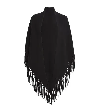 Weekend Max Mara Virgin Wool Fringed Shawl In Night Blue