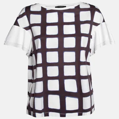 Pre-owned Weekend Max Mara White Check Print Cotton Top Xl