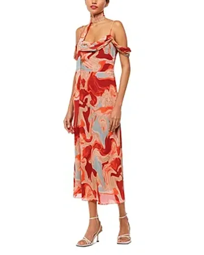 Whistles Marble Print Dress In Red/multi