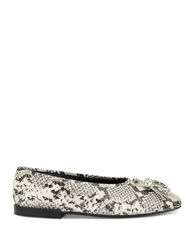 Whistles Womens Cilou Tassel Snake-embossed Leather Ballet Flats Grey