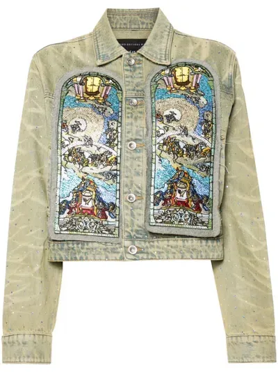 Who Decides War Rhinestone Denim Jacket In Neutrals