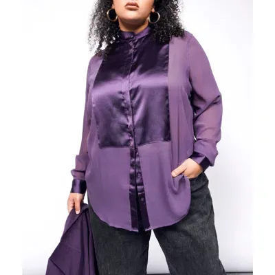 Wildfang The Empower Sheer Long Sleeve Tuxedo Button Up In Plum