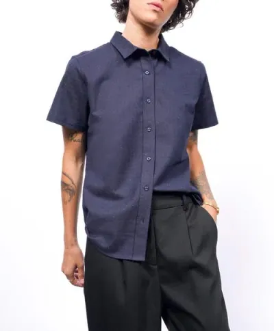 Wildfang The Essential Button Up In Oxford Fleck Navy