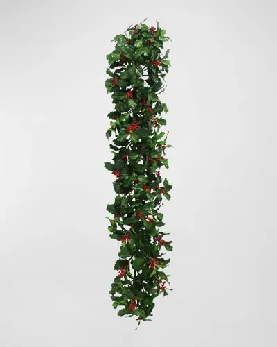 Winward Home 60" Christmas Holly Branch Garland In Green/red