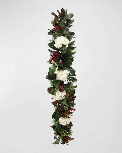 Winward Home 60" Hydrangea Christmas Garland In White/green